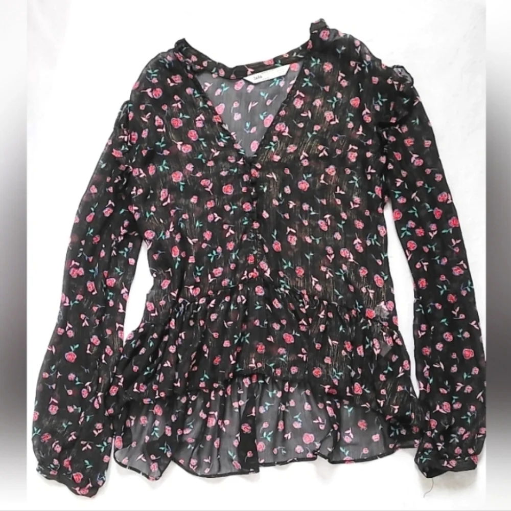 NWOT! Sheer Metallic Women's Zara Spring Peplum Floral Boho Blouse Medium - Picture 15 of 15